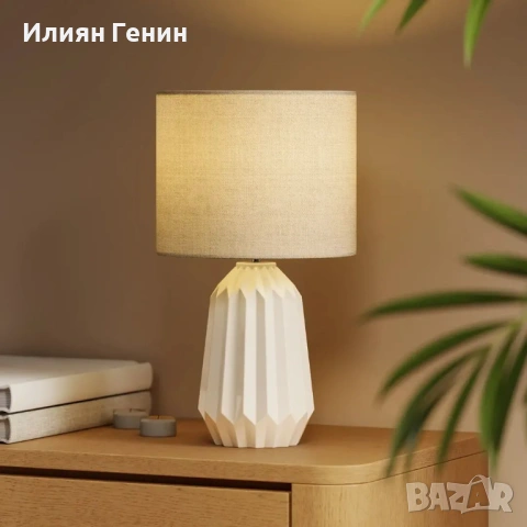 Настолна лампа HOMCOM, нощна лампа с ленен абажур, снимка 10 - Настолни лампи - 53627031