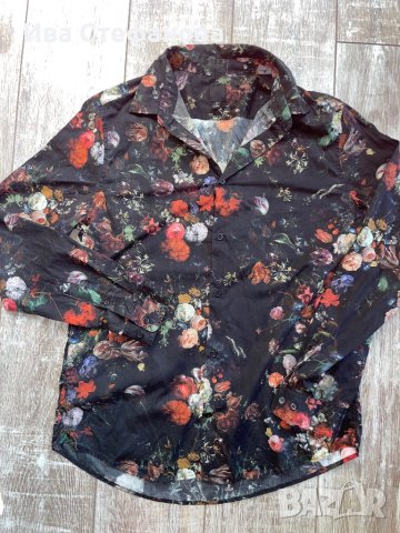 Нова черна спортно елегантна риза флорален принт hm H&M рози бароков стил барок винтидж , снимка 4 - Ризи - 41341258