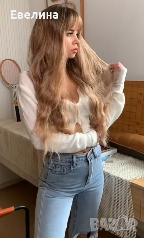 Дълга коса омбре перука с бретон висококачествен косъм, снимка 3 - Аксесоари за коса - 44526532