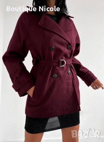 Велурено палто в бордо  , снимка 3 - Палта, манта - 41859138