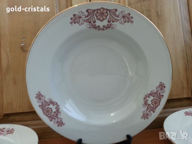 Стар български порцелан чинии дълбоки с златен кант, снимка 3 - Антикварни и старинни предмети - 34338361