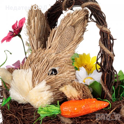 Великденскa декорация, Grass Bunny Nest Wind Daisies, 22 см, Многоцветен
