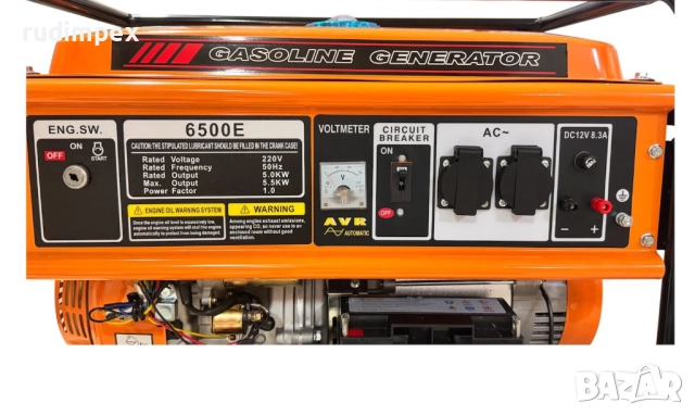 Генератор за ток 5.5 kW, бензинов, монофазен, AVR, електрически стартер, 100% медни намотки, с колел, снимка 9 - Други машини и части - 51967375