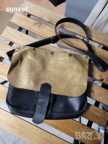 естествена кожа чанта с две лица- златисто+ бордо, снимка 1