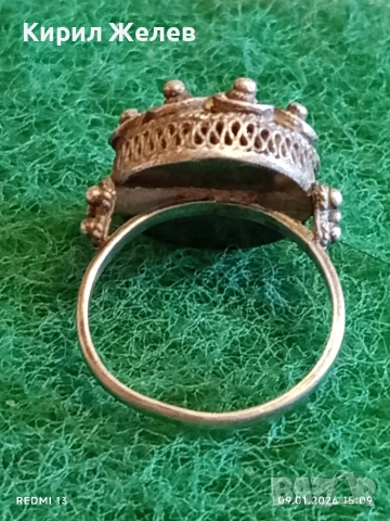 Сребърен Възрожденски стил пръстен филигранна изработка с гранулация 52779, снимка 6 - Пръстени - 53044357