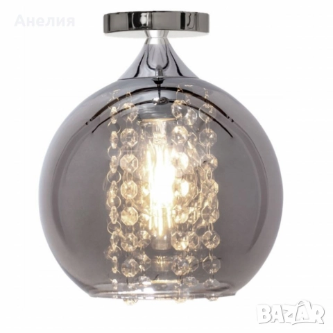 Луксозен плафон със стъклен абажур и кристали , снимка 4 - Други - 51988499