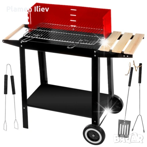 Градинско барбекю на колела, емайлирана стомана, 4 степени + Подарък 3 прибора, снимка 3 - Барбекюта - 53339107
