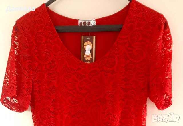 Червена елегантна рокля от дантела, снимка 2 - Рокли - 40691205