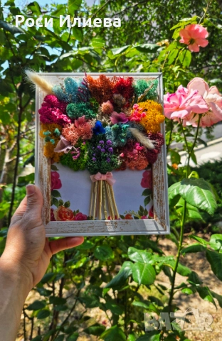 Различни цветни картини букети декорирани с естествен скандинавски мъх, снимка 4 - Картини - 51521872
