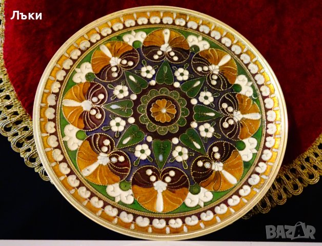 Бронзова чиния,пано Клоазон,cloisonne 480 гр. 
