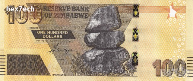 ❤️ ⭐ Зимбабве 2020 100 долара UNC нова ⭐ ❤️, снимка 2 - Нумизматика и бонистика - 41102522