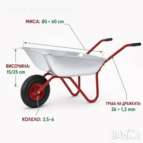 ️ Поцинкована градинска количка 80/120 L, до 100 kg, снимка 3 - Градински инструменти - 56152506