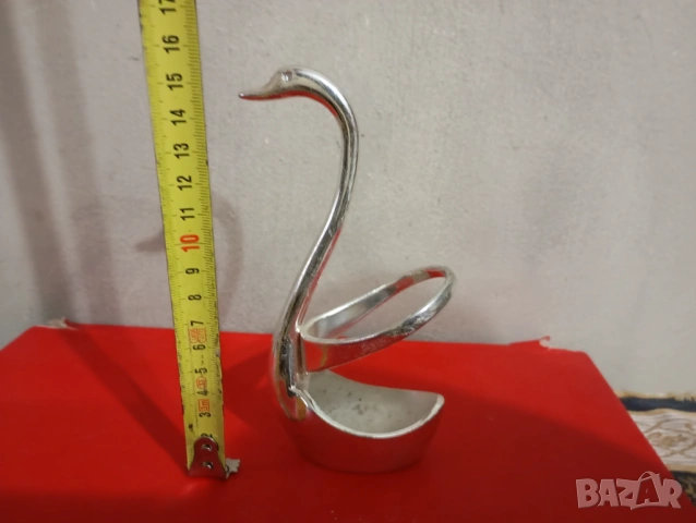 посребрен метален лъжичник-лебед, снимка 2 - Други - 53689772