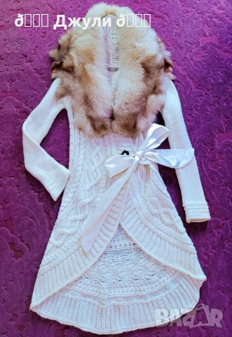 Плетено палто от ангора и сребърна лисица, снимка 4 - Палта, манта - 51679807