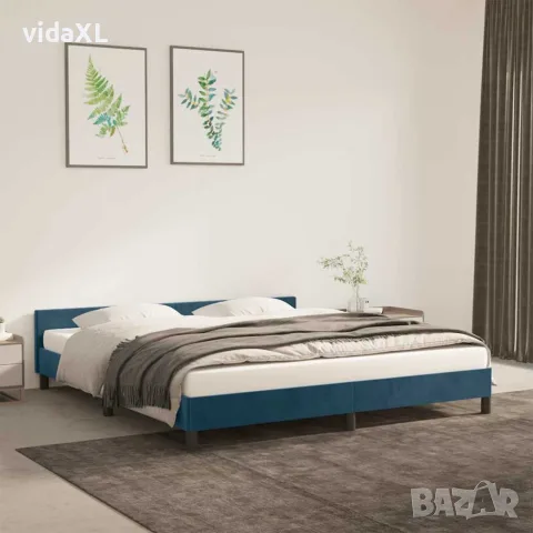 vidaXL Рамка за легло без матрак, тъмносиня, 160x200 см, кадифе, снимка 2 - Спални и легла - 56147158