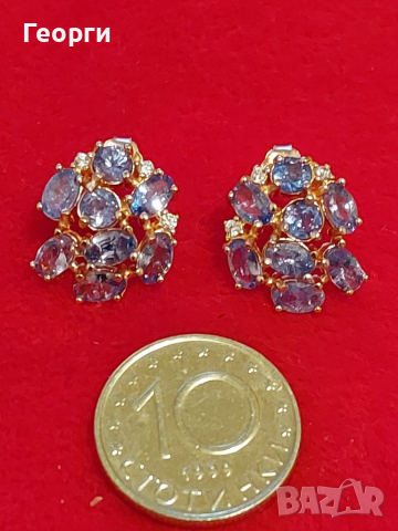 Изящни дамски сребърни обеци с Танзанит и бял Топаз /14,91 карата., снимка 6 - Обеци - 36468843