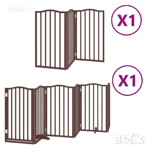 vidaXL Сгъваема преграда за куче с врата 9 панела кафява 450 см топола, снимка 1 - За кучета - 56146655