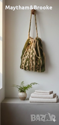 Ръчно изработена плетена торба в бохо (фолклорен) стил – уникален занаятчийски дизайн, снимка 3 - Чанти - 53867898