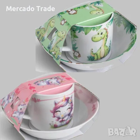 Комплект чаша и купа от порцелан Mercado Trade, За деца, Различни модели