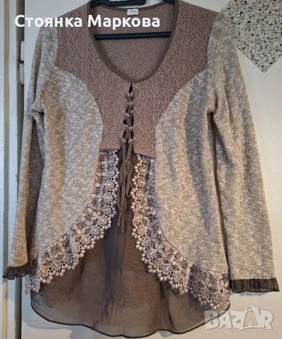 Дамска блуза плетиво и дантела, снимка 5 - Блузи с дълъг ръкав и пуловери - 53606662
