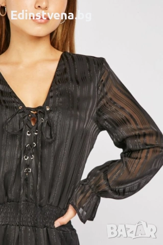 Разпродажба! Дамска елегантна рокля с дълъг ръкав и връзки на деколтето, снимка 3 - Рокли - 53093421