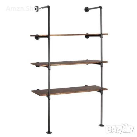 Индустриален стенен рафт от железни тръби отворена лавица за книги библиотека ретро рафтове , снимка 4 - Етажерки - 47708963