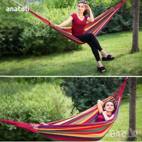 Хамак 80х200 см, памук, максимално тегло 120 кг, калъф  от Германия чисто нови , снимка 7 - Градински мебели, декорация  - 48140627