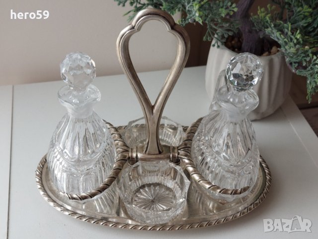 Сребърен оливиерник(сребро 800)с кристални бутилки и чашки, снимка 6 - Сервизи - 40770642