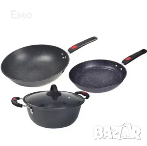 Комплект съдове за готвене от 3 части. Медицински камък: Незалепващо покритие , снимка 2 - Съдове за готвене - 48630071
