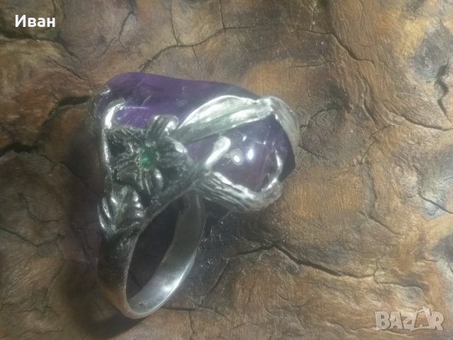 Сребърен пръстен с Аметрин и Смарагди, снимка 2 - Пръстени - 41407835