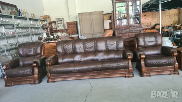 кожена холова гарнитура 3+1+1, снимка 8 - Дивани и мека мебел - 50700188