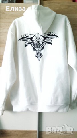 Ватиран суичер худи с цип и трайбъл щампа апликация, снимка 1