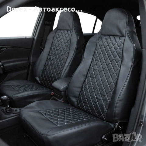 Комплект 2 бр. универсална тапицерия за предни седалки - еко кожа, черна