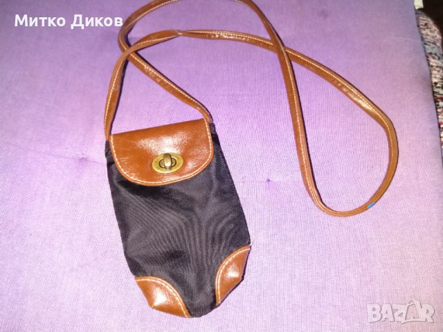 Чанта за врата кожа и промазан плат за мобилен-пари -документи