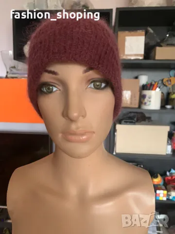 Зимна шапка в цвят бордо (състав мохер), снимка 5 - Шапки - 47746024