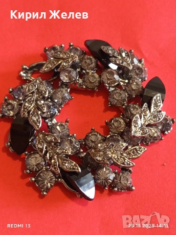 Брошка във формата на венец с кристали МАРКАЗИТ,ОНИКС 52254, снимка 5 - Други - 52573555