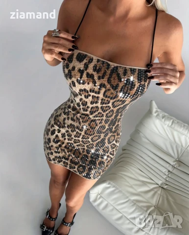 Дамска парти рокля с леопардов принт и пайети, снимка 4 - Рокли - 51132842