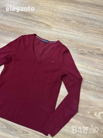 Дамски Вълнен пуловер Tommy Hilfiger дамски в бордо от лека материя , XS размер, снимка 3 - Блузи с дълъг ръкав и пуловери - 53801855