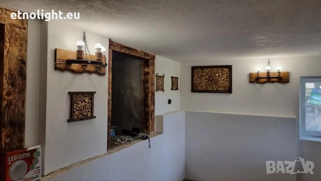 Ръчно изработени стенни лампи с колело и дървени чашки!, снимка 9 - Лампи за стена - 53867946