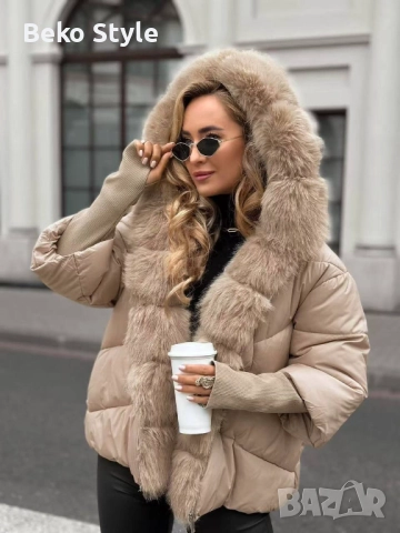 Яке с пухена яка и качулка 