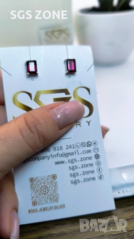 Сребърни обеци с гранат., снимка 2 - Обеци - 52872675