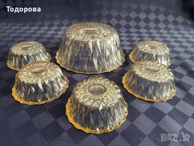 Комплект кристални купички и купа с позлатен кант, снимка 5 - Сервизи - 56140712