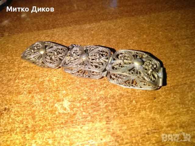 Сребърна гривна филигран -винтидж-23.51гр-195см и ширина 21мм, снимка 4 - Гривни - 51513827