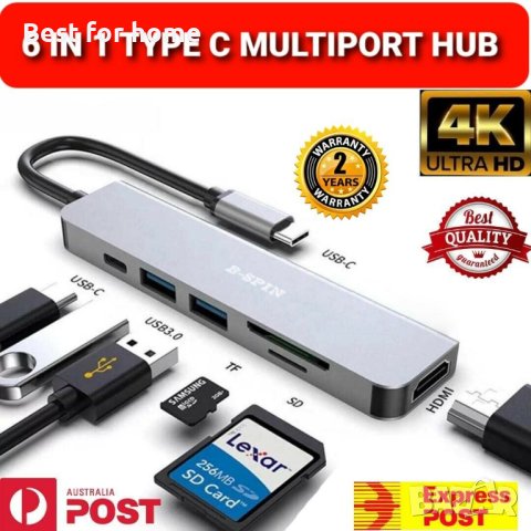 6 В 1 USB тип C към 4K HDMI USB3.0 USB SD TF адаптер за четец на карти