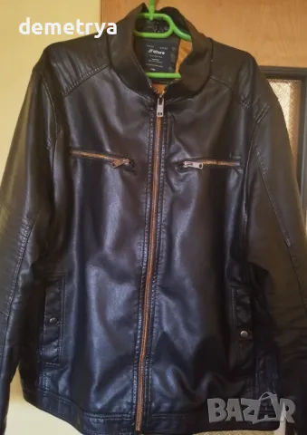 Мъжко черно кожено яке размер 2XL, снимка 2 - Якета - 47365193