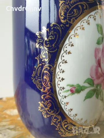 Royal KPM 18см/КПМ Бавария стара немска порцеланова ваза/роза-кобалт-злато, снимка 6 - Вази - 48853638