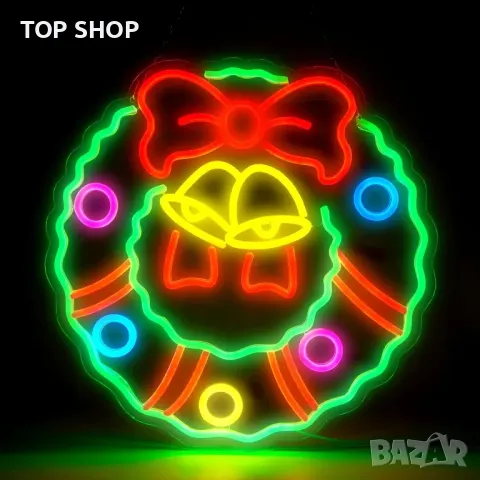 Коледен венец FITNATE LED неонова табела—празнична украса, 5 нива на яркост, USB захранване, снимка 7 - Декорация за дома - 49500148