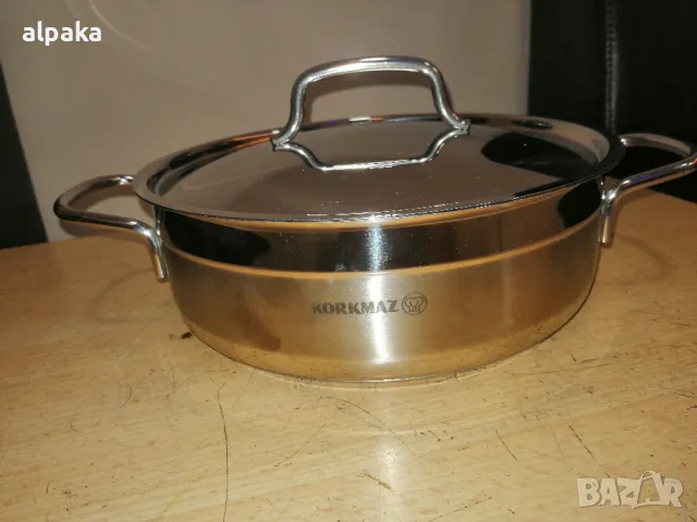 Продавам маркова индукционна тенджера/тиган с капак KORKMAZ, неръждаема, снимка 2 - Съдове за готвене - 49132746