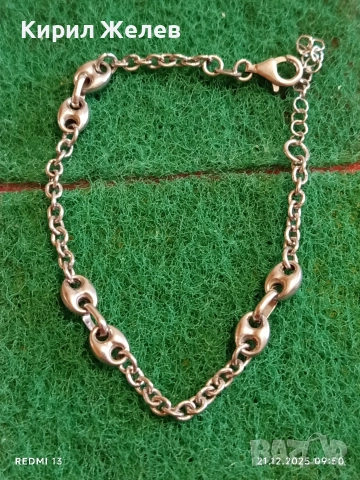 Красива сребърна гривна с плетка тип Gucci Chain ювелирна изработка нежна 35512, снимка 5 - Гривни - 52863430