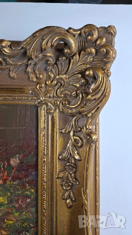 Картина масло върху платно - пейзаж с мост, в барокова рамка, снимка 7 - Картини - 52665969